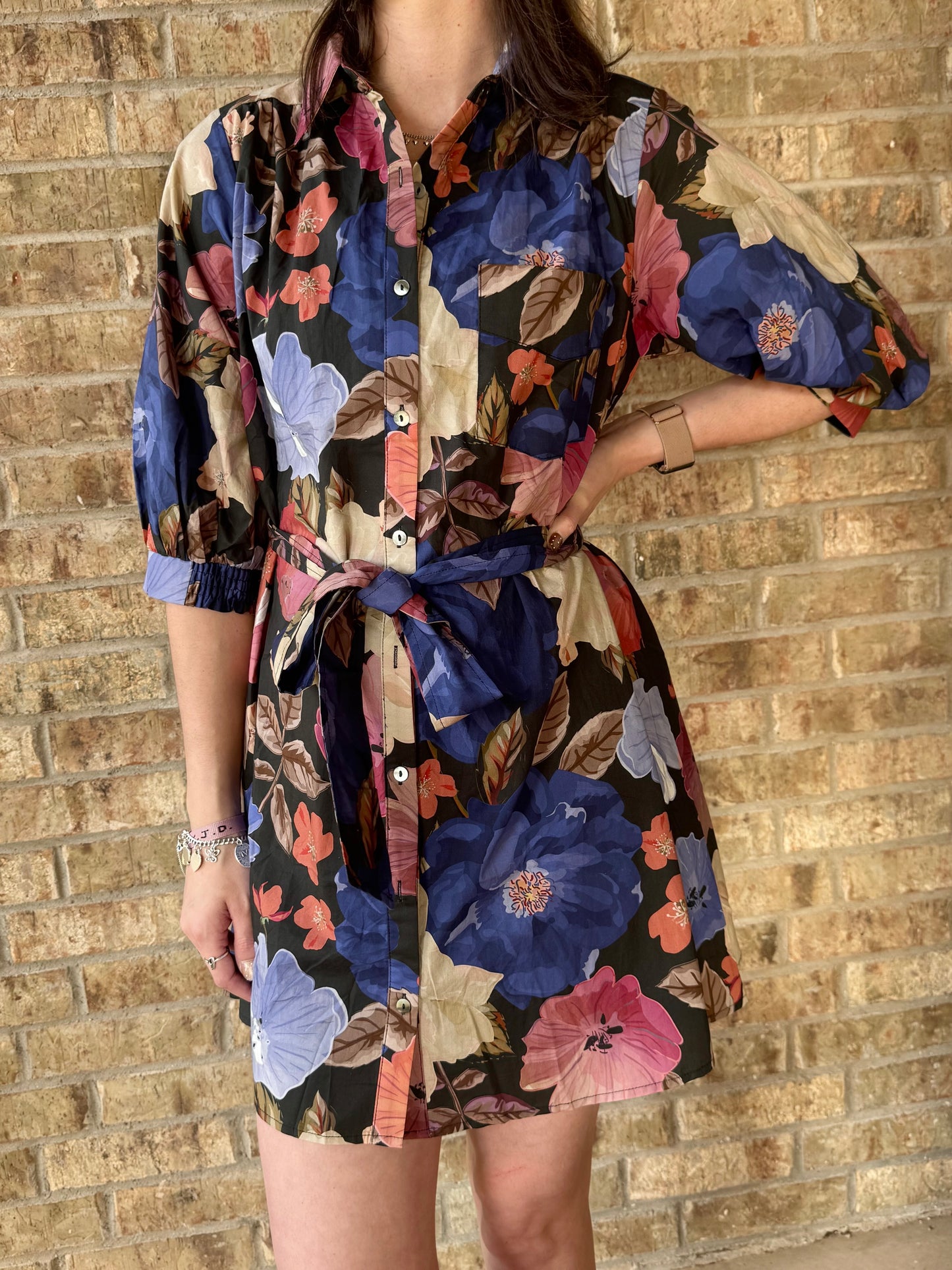 Athena Floral Waist Tie Dress