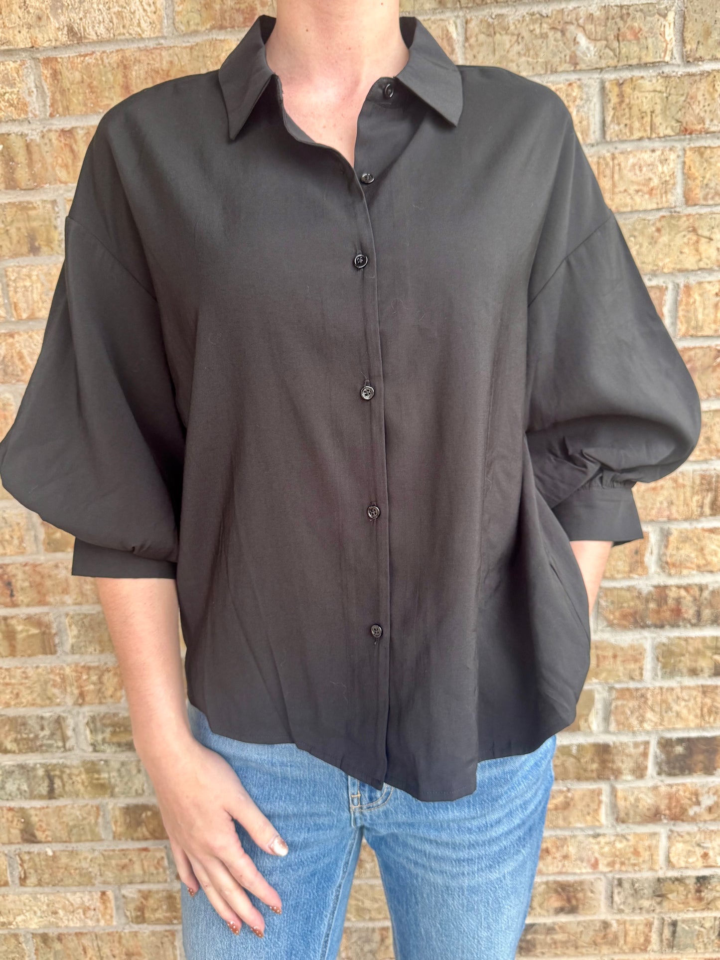Black Balloon Sleeve Blouse