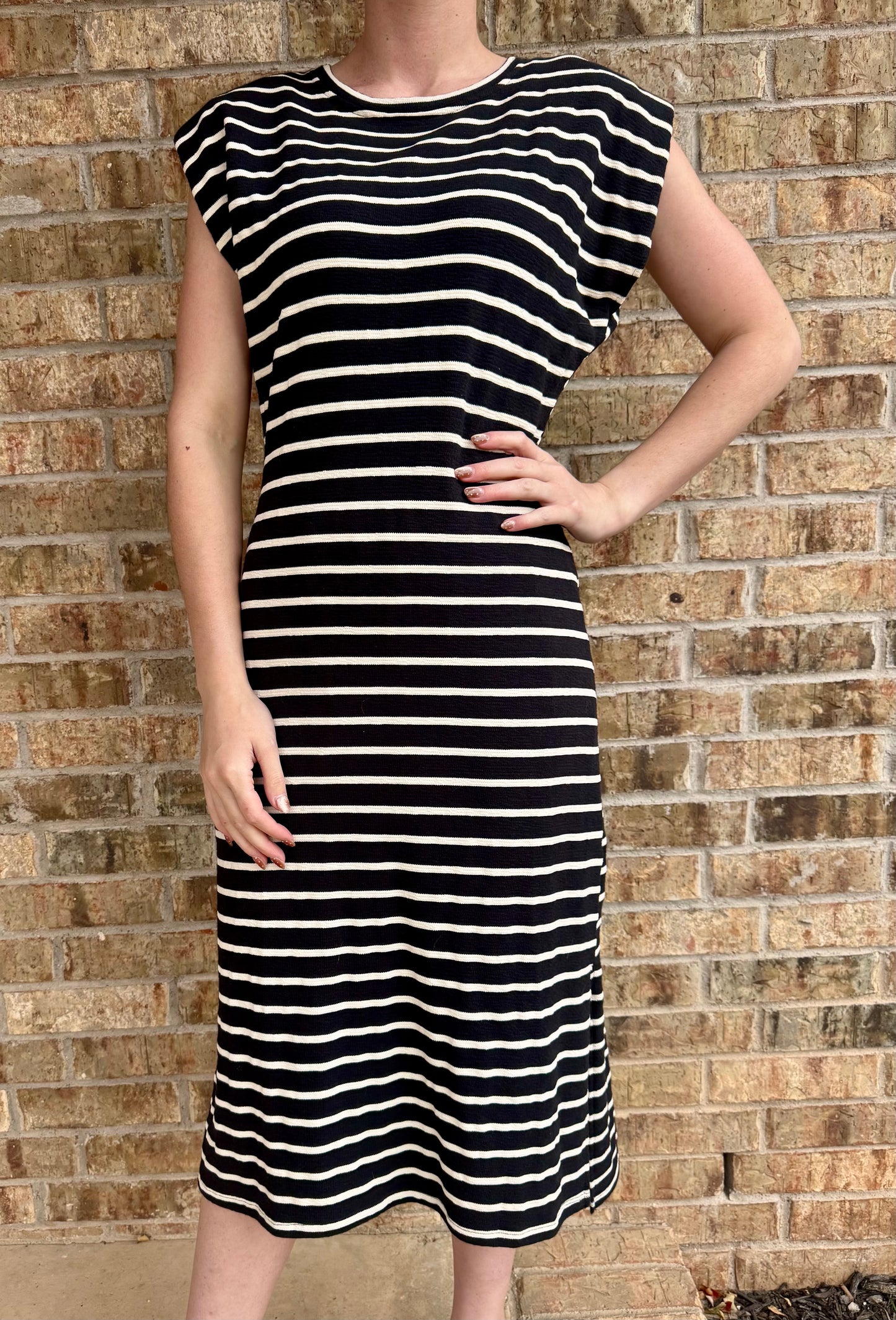 Black And White Stripe Midi Dress