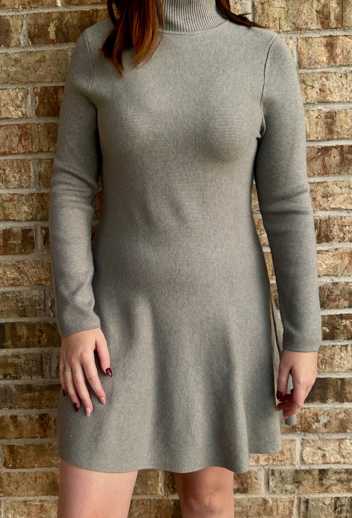 Light Grey Mock Neck Sweater Dress