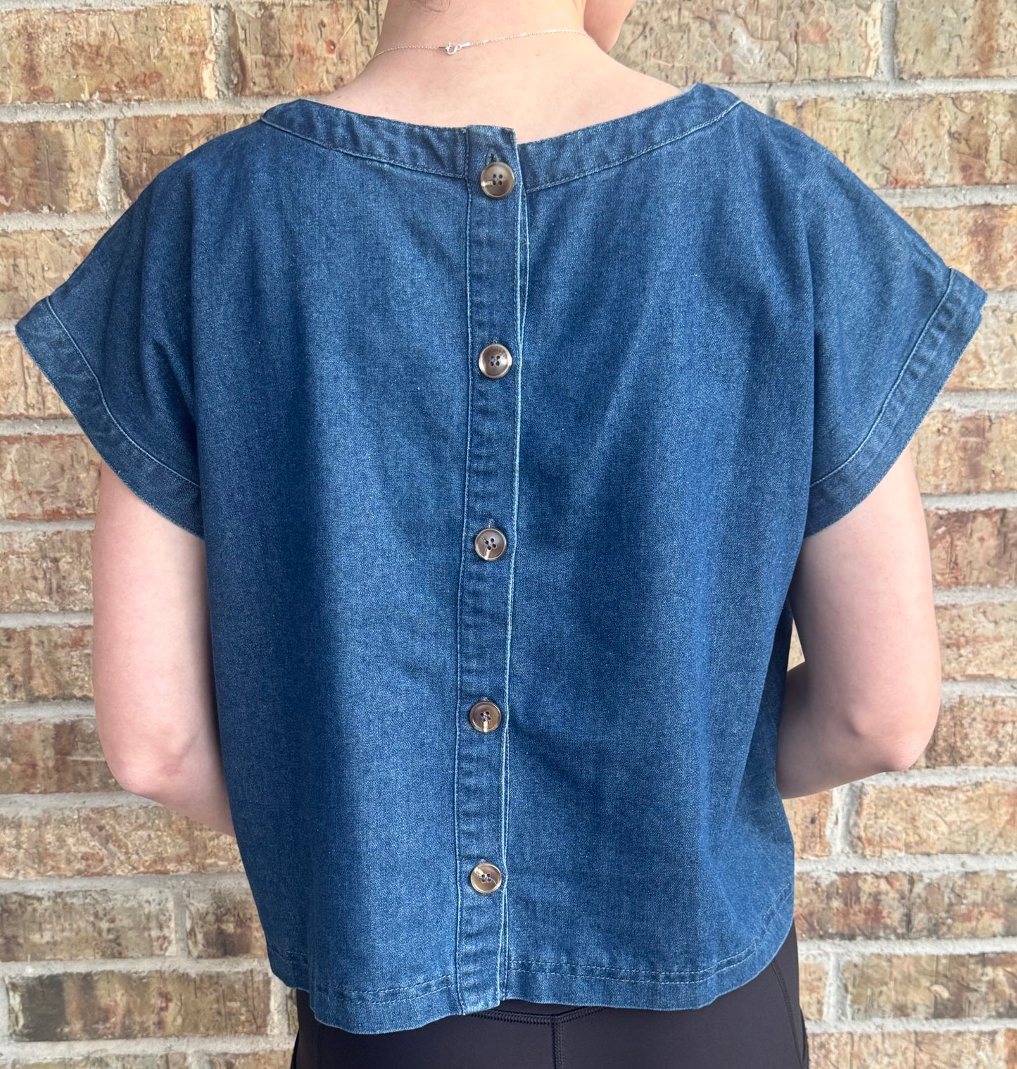 Dark Denim Button Back Top