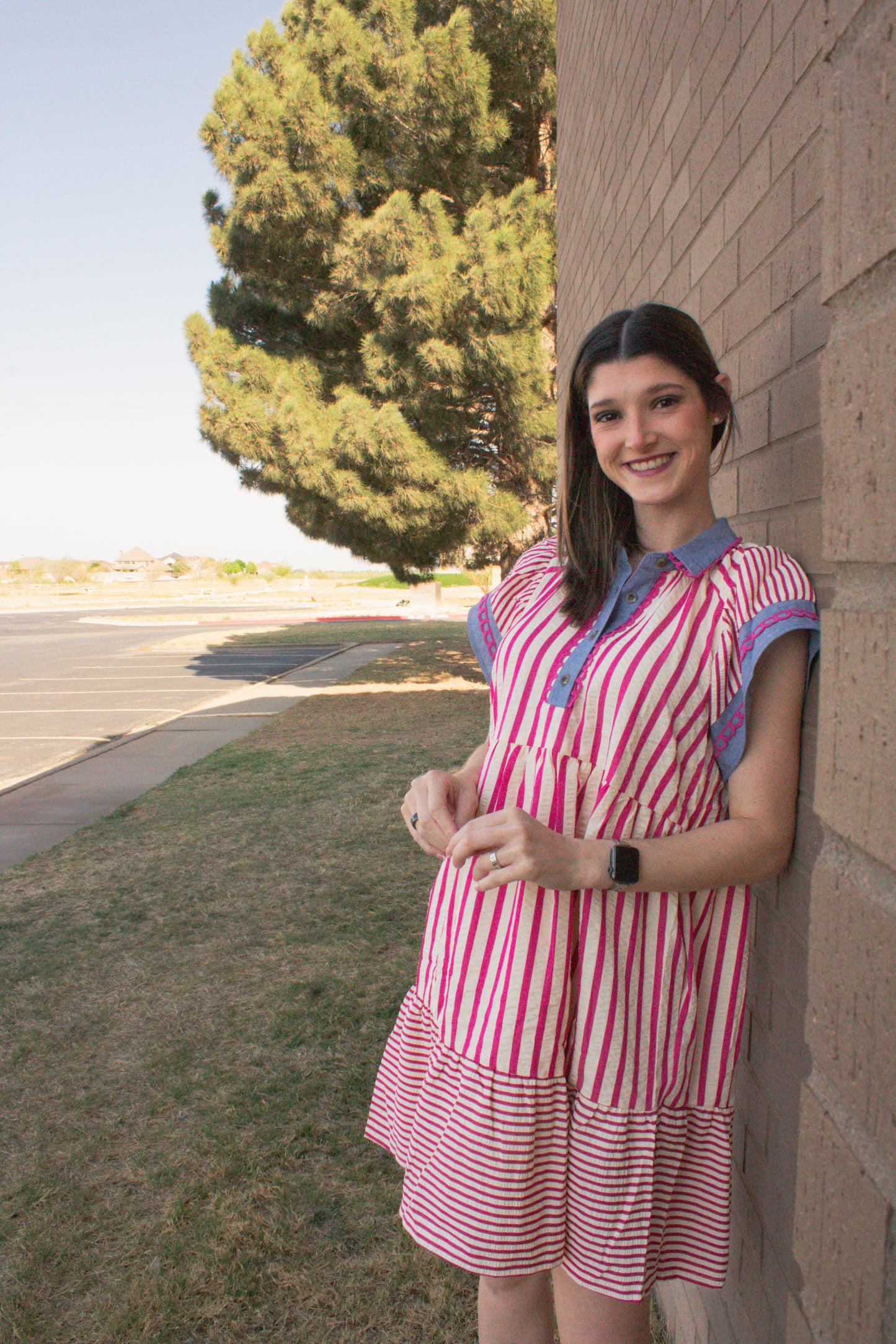 Mixed Stripe Flutter Sleeve Tiered Babydoll Top