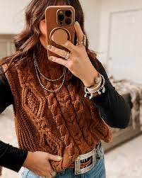 Mocha cable knit sweater top