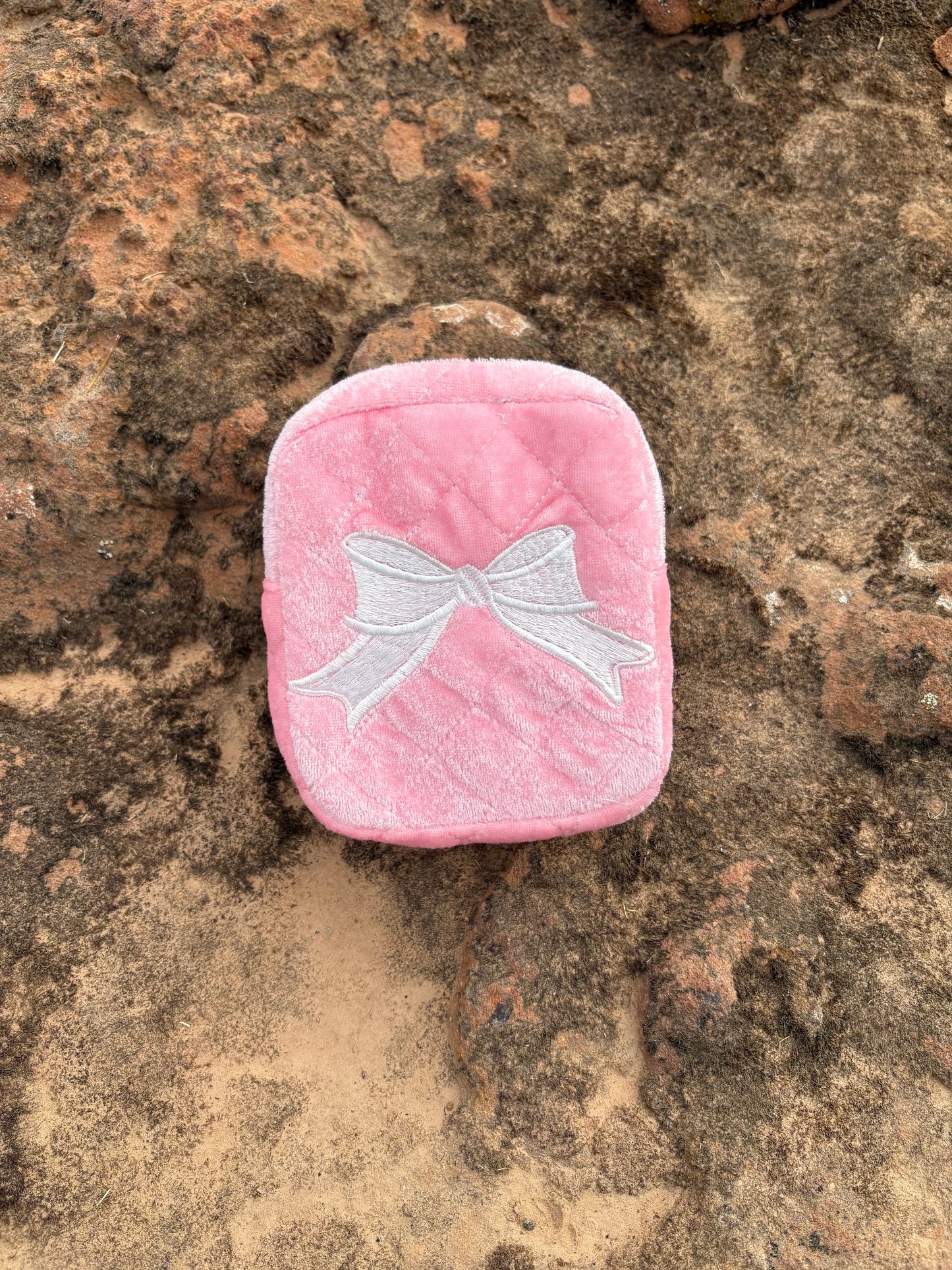 Mini PInk Velvet Bow Pouch