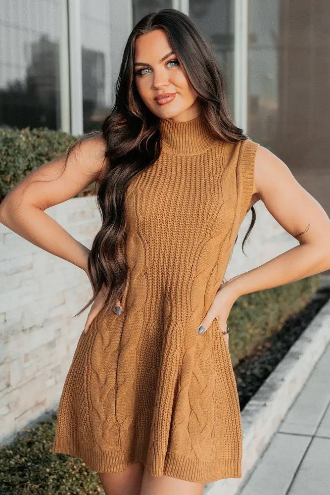 Sleeveless Cable Knit Mini Dress