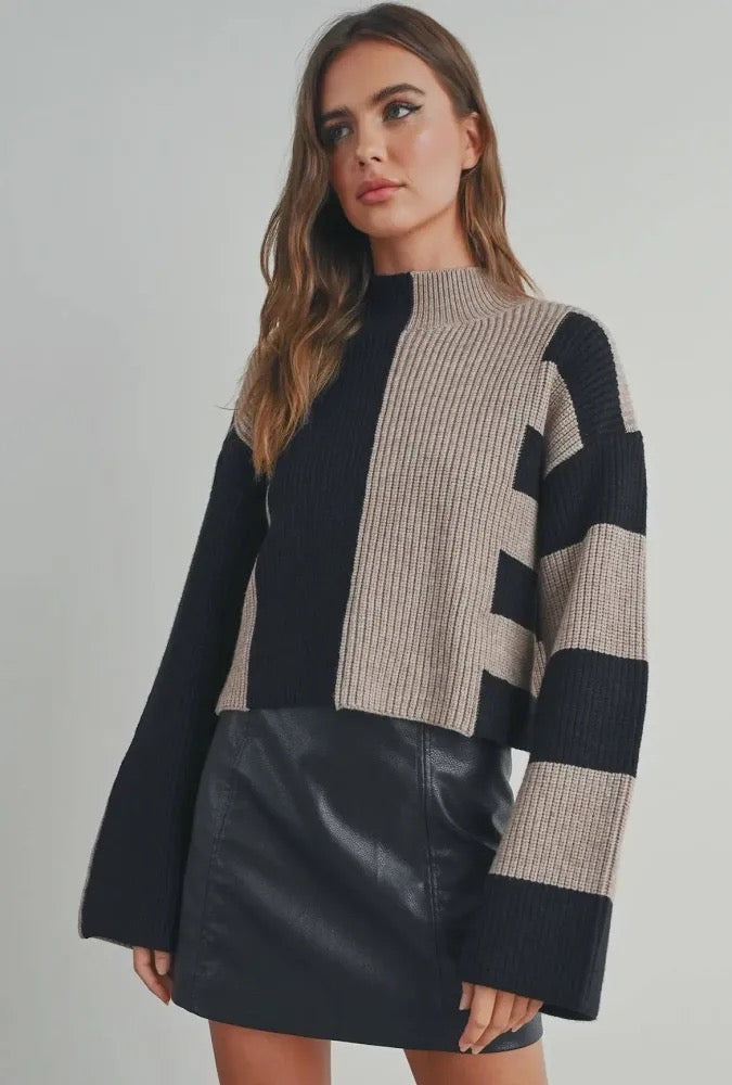 Colorblock Turtleneck Sweater