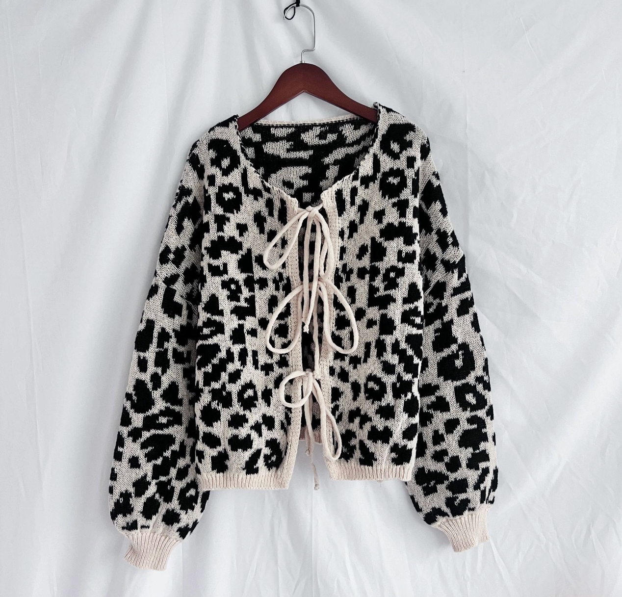 Retro Trendy Cheetah Leopard Print Lace-Up Cardigan