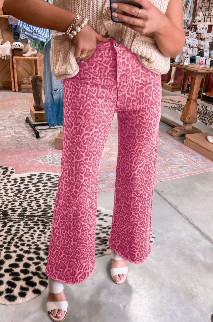 66 Western Leopard Love Edge Wide Leg High Waist Jeans