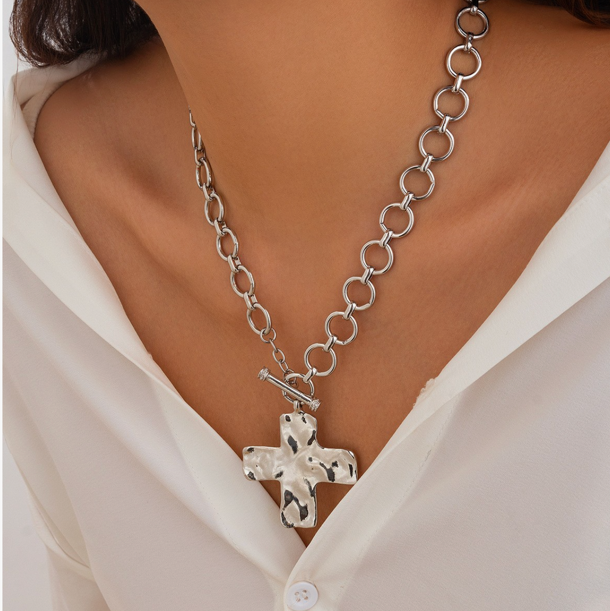 Hammered Cross Necklace