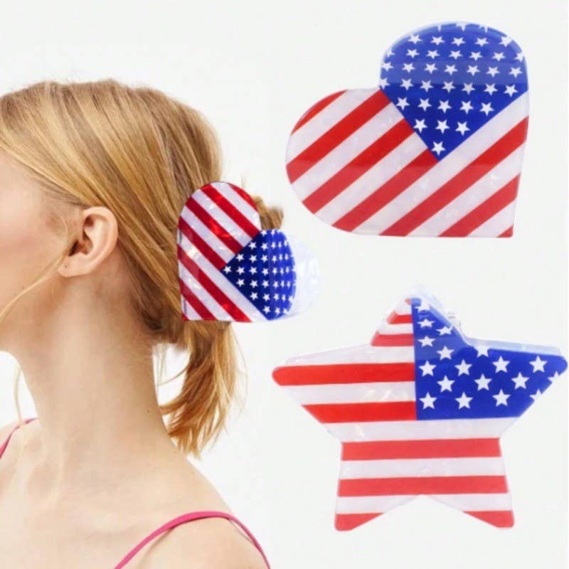 USA FLAG 4TH OF JULY STAR HAIR CLAW  CLIP