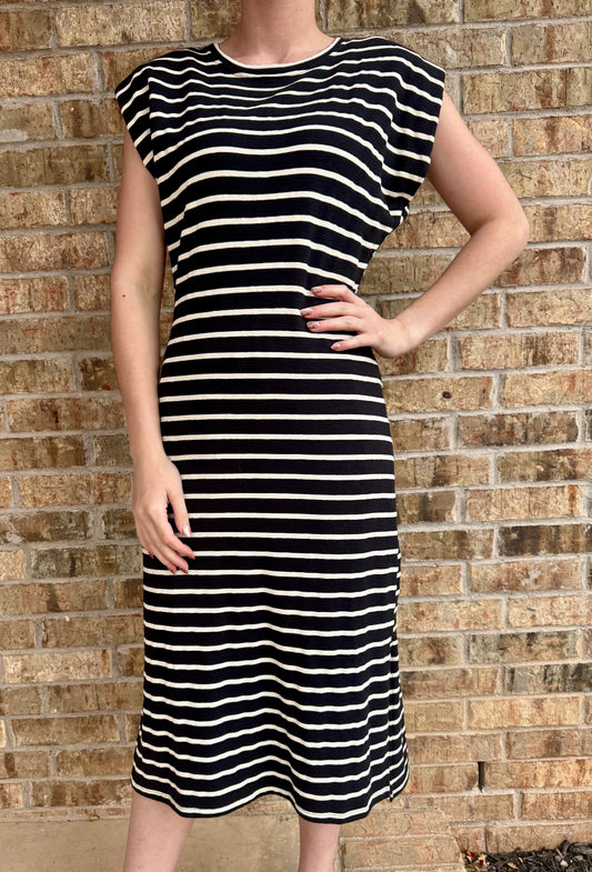 Black And White Stripe Midi Dress