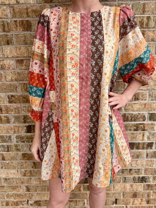 Fall Feeling Stripe Mix Print Dress