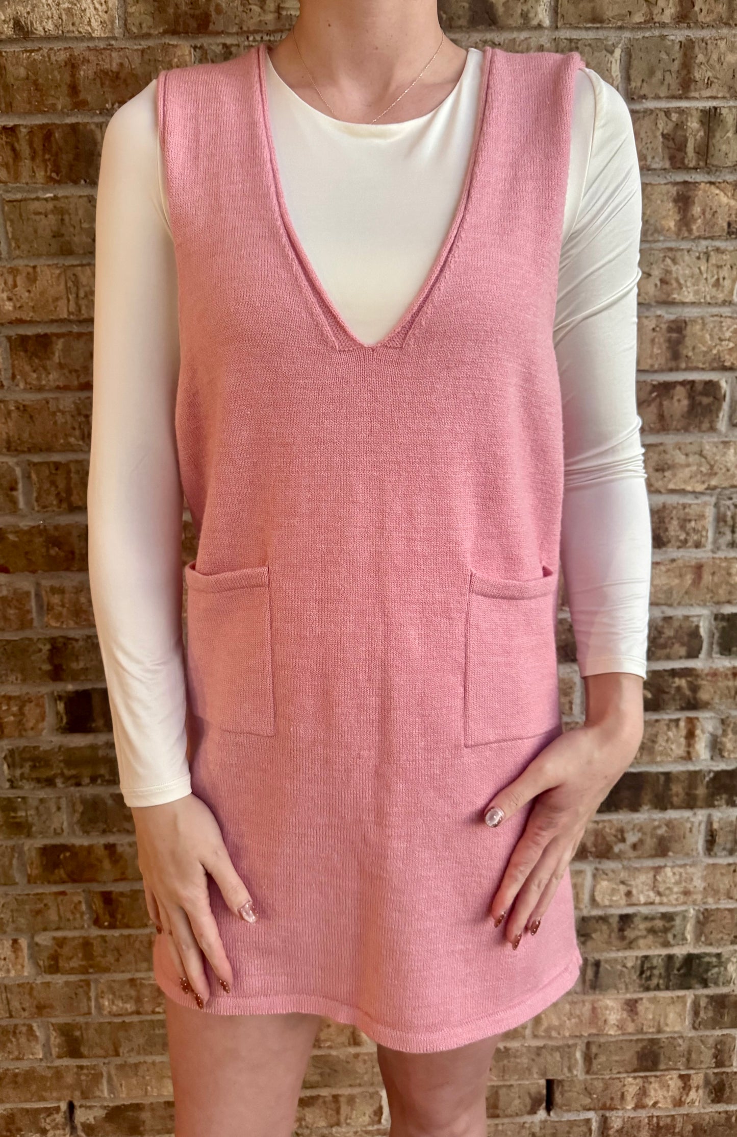 Rose Deep V Neck Sweater Dress