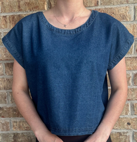Dark Denim Button Back Top