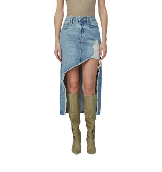 Tattered High Low Denim Skirt