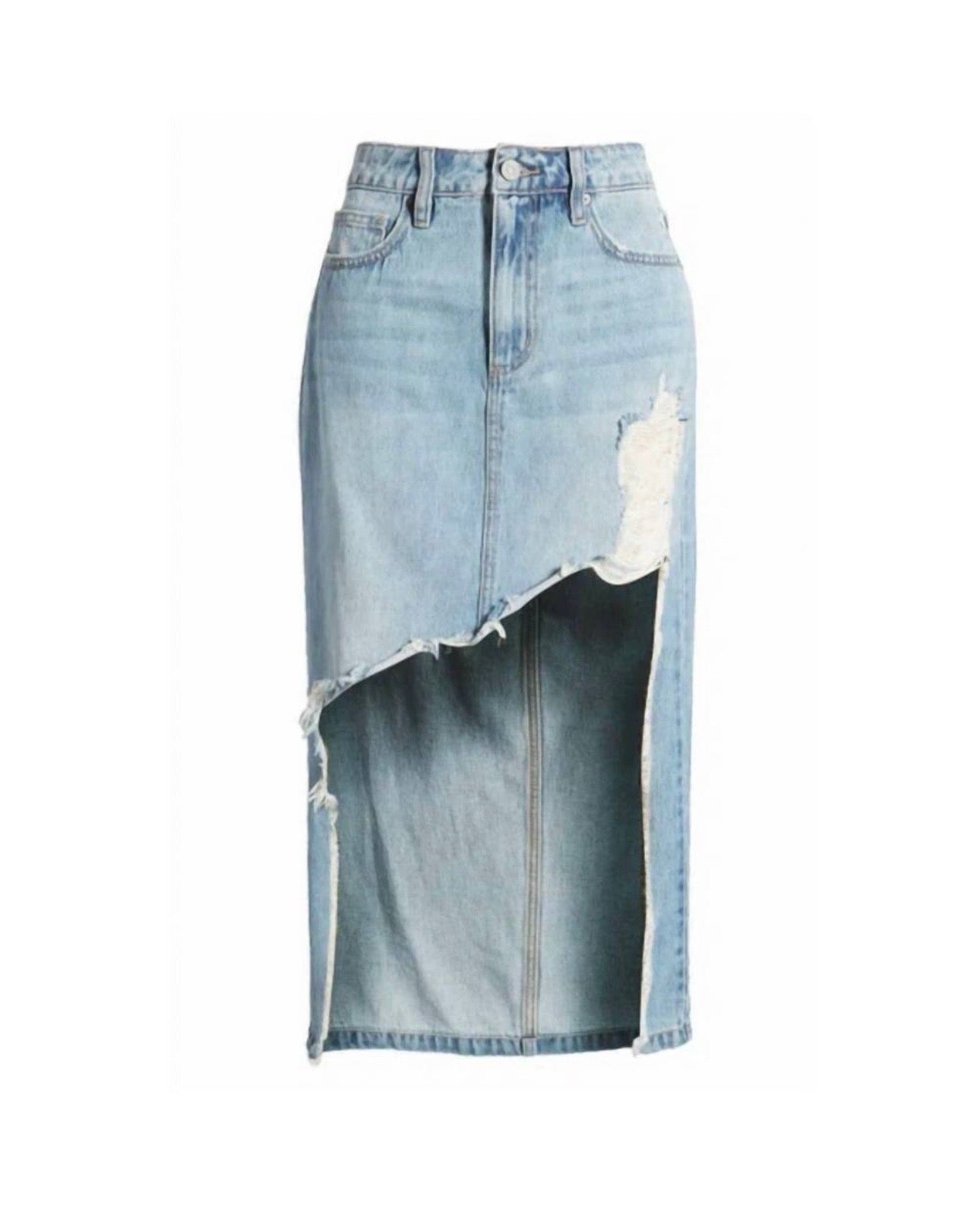 Tattered High Low Denim Skirt
