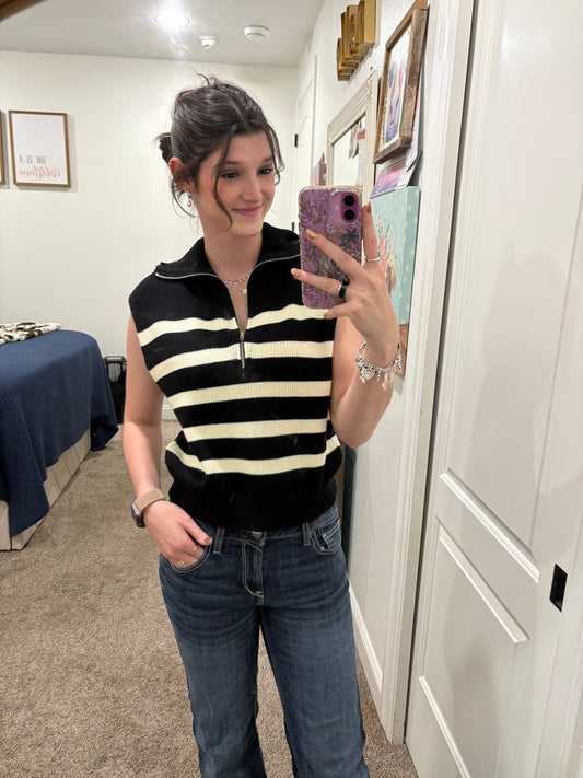 Black and White Striped Sweater 1/4 zip