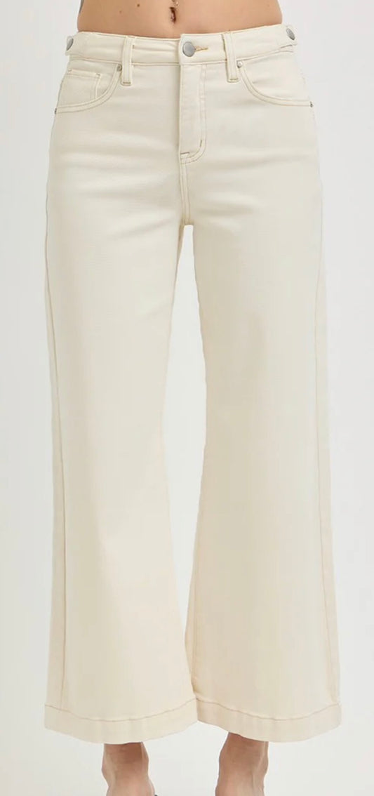 Cream Risen Cuffed Jeans