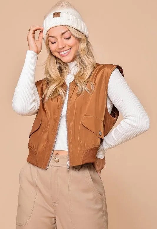 Sleeveless Bomber Jacket in Rust