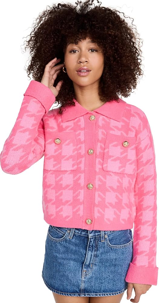 Hot Pink Houndstooth Cardigan