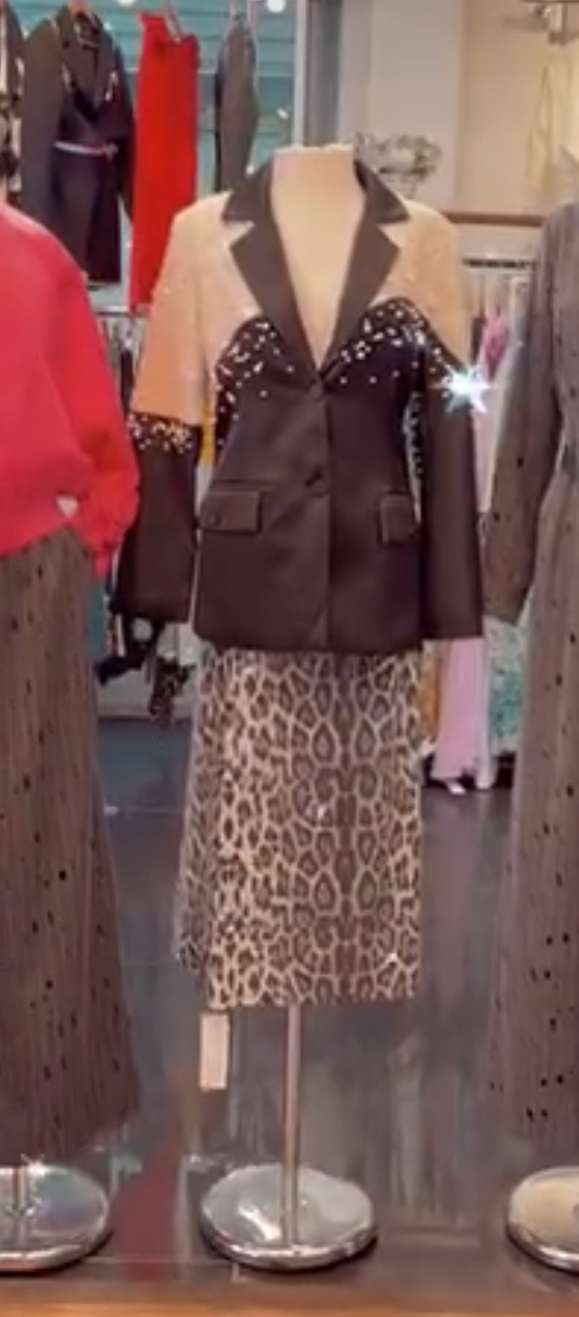 Sequin Leopard Midi Skirt