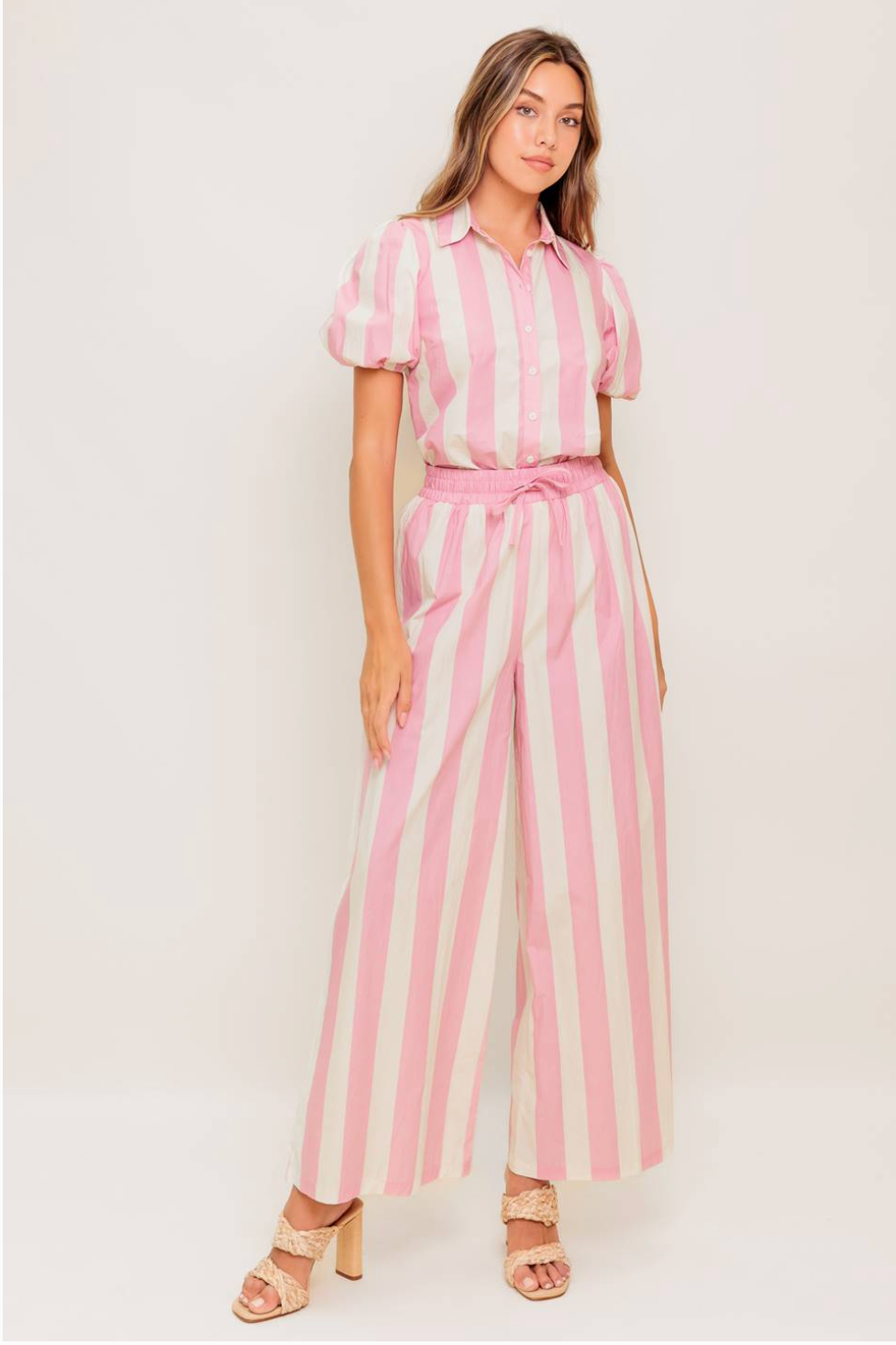Pink Printed Woven Top and Pant Set