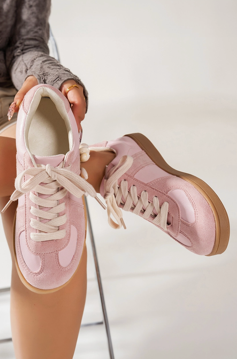 Two Tone Faux Suede Leather Patched Lace-Up Sneakers