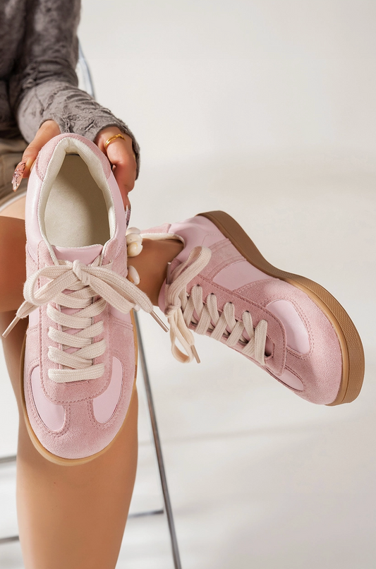 Two Tone Faux Suede Leather Patched Lace-Up Sneakers