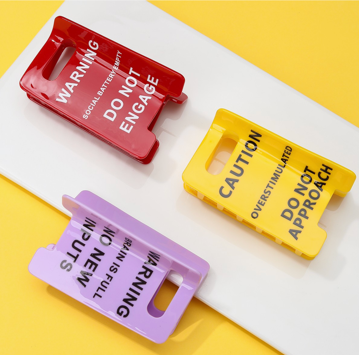 Caution Sign Hair Clips