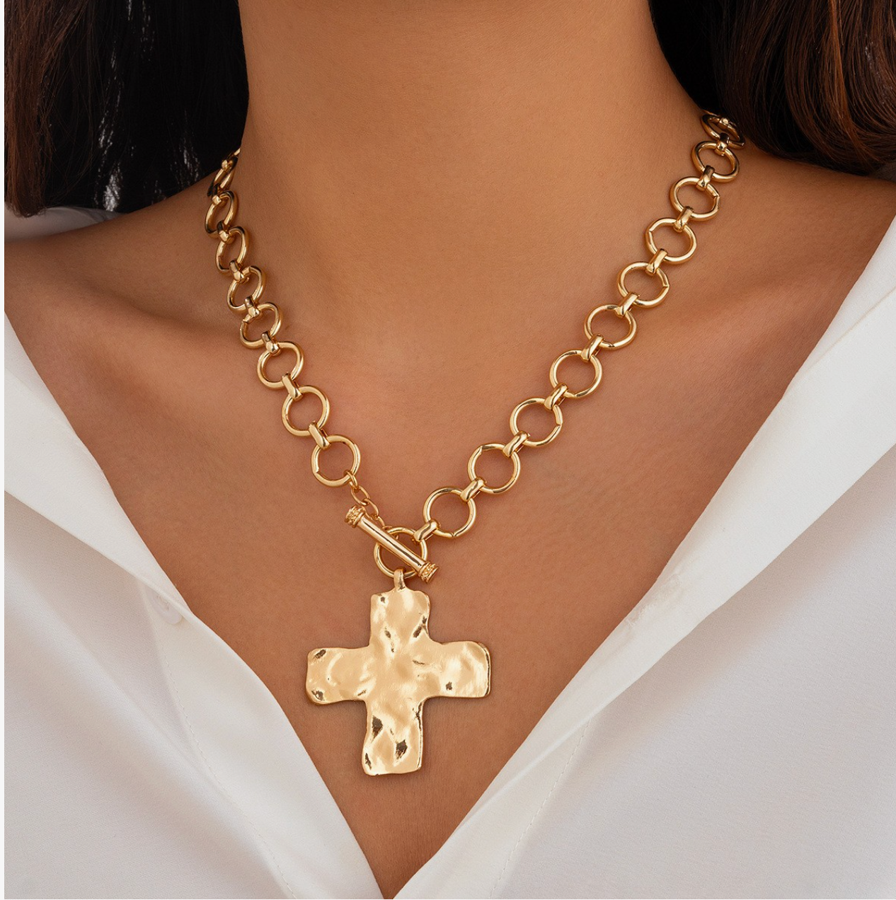 Hammered Cross Necklace
