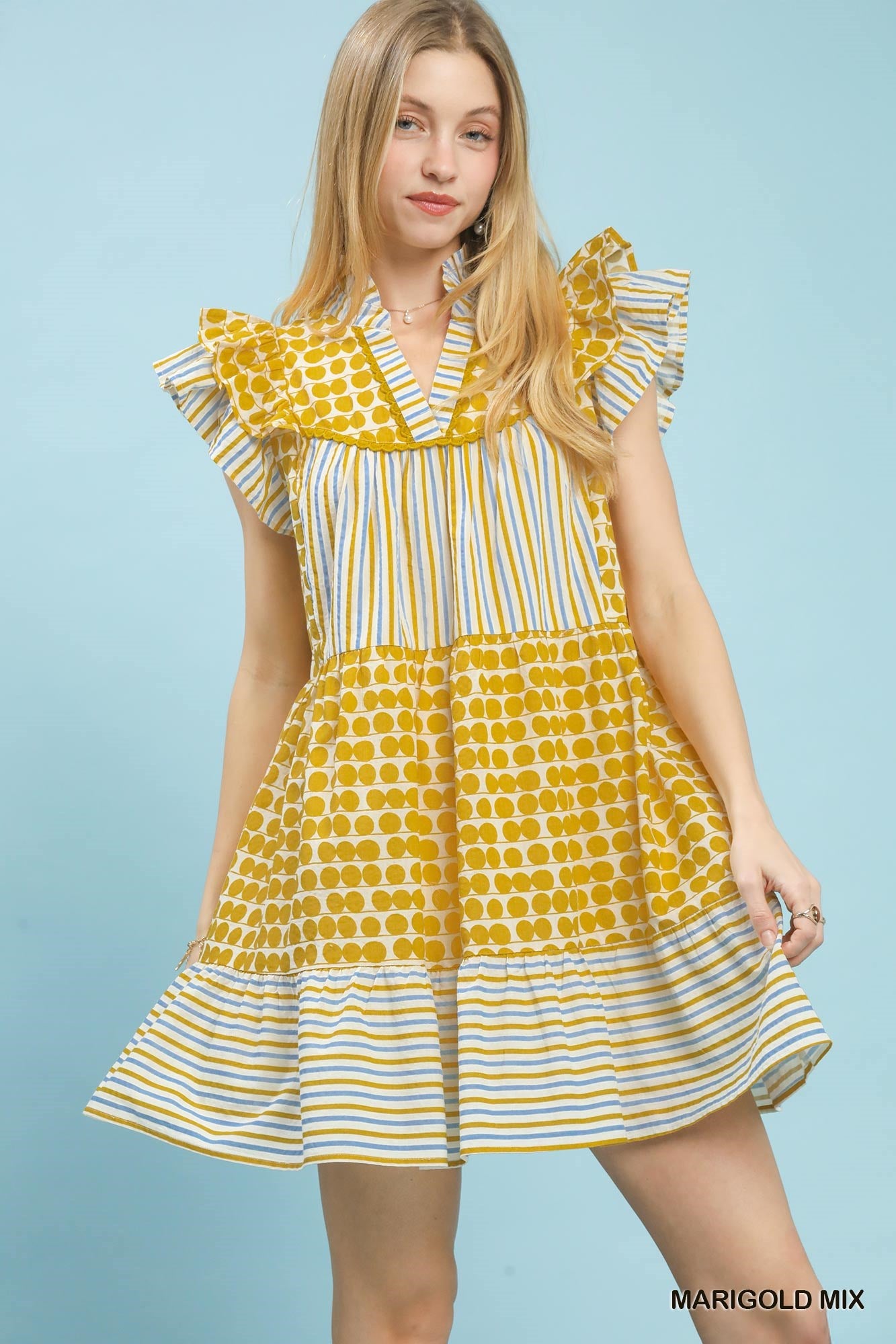Mix Patchwork Flutter Sleeve Tiered Dress